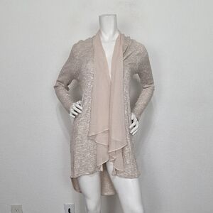 Vixbe "NEW" Tan Coastal Quiet Luxury Open Front Draped High Low Cardigan Size M